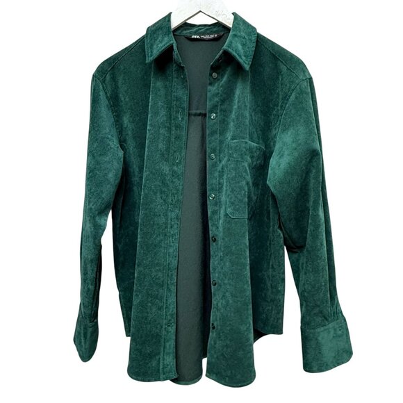 ZARA Green Corduroy Shirt Medium Top Holiday Shirt Jacket Womens Button Up - Picture 7 of 12